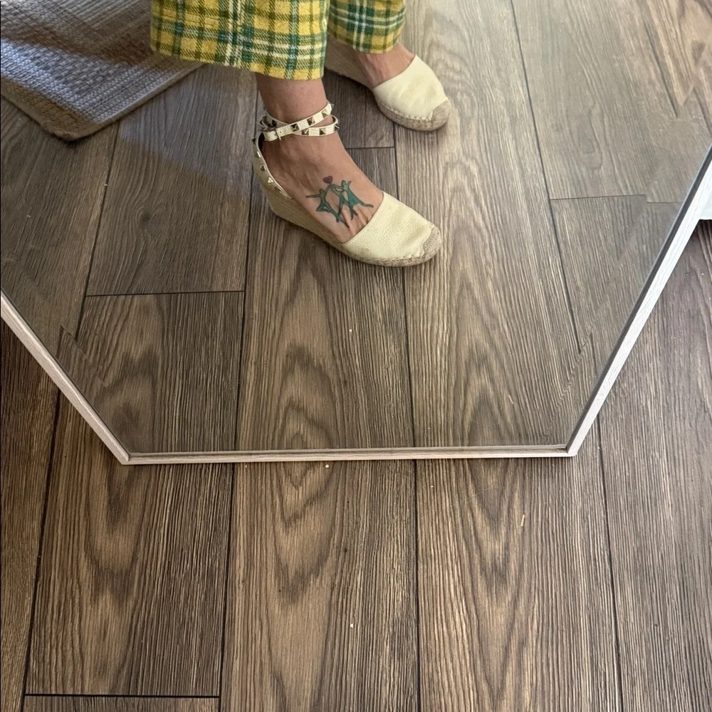 These are Valentino Garavani Rockstud textured-leather espadrille wedge heel